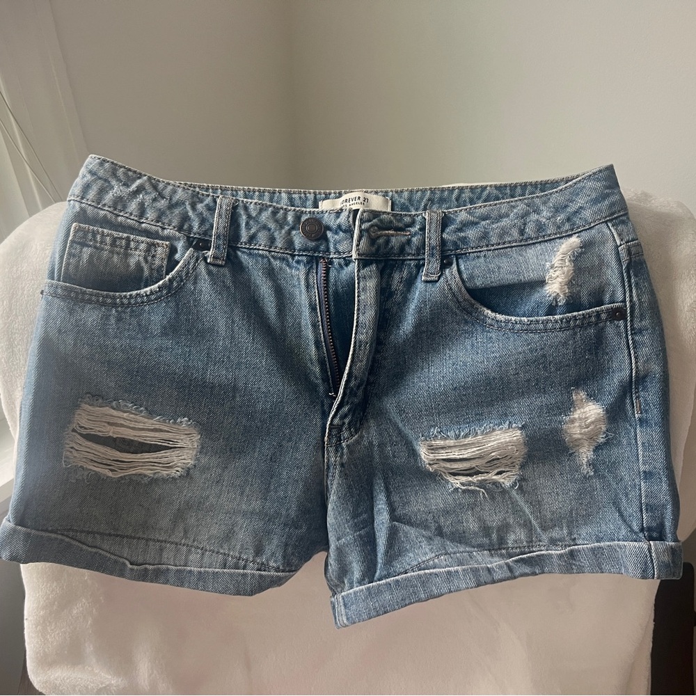 Forever 21 Light Blue Distressed Denim Shorts